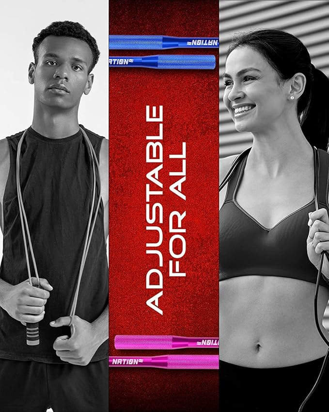 WOD Nation Adjustable Jump Rope - Blue, 10 ft Adjustable Length - High-Speed Cable Skipping Rope with Smooth 360° Rotation - Aluminum Grip Handles for Boxing & HIIT Fitness