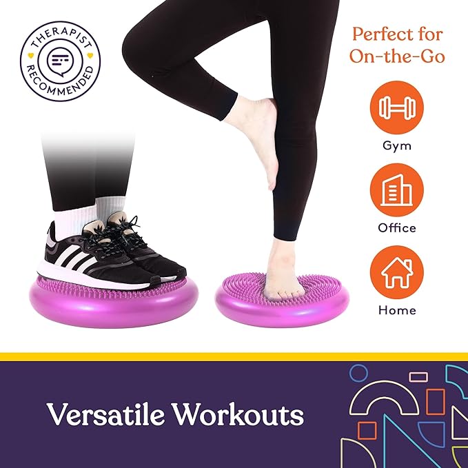 Special Supplies Stability Cushion Balance Pad for Core Strength Trainer and Flexibility, Tactile Sensory Disc for Standing or Sitting, Soft Molded Spike Surface, Includes Air Pump (Purple)