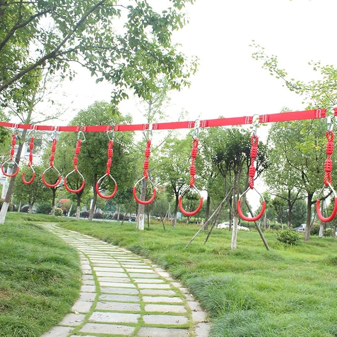 Ninja Ring Fitness Gymnastic Ring Climbing Bar Workout Outdoor Backyard Playground Training Equipment Play Set, Jungle Gym Fist Hanging Swing Monkey Bars Ninja Warrior Obstacle Course Trapeze Playsets