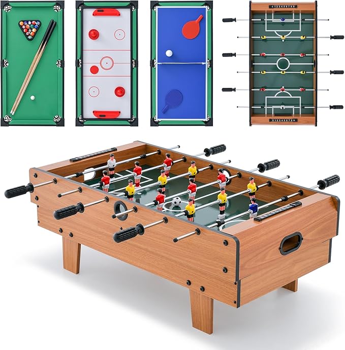 Giantex 4-in-1 Multi Game Table, Combo Foosball Game Table Top w/Billiards, Ping Pong, Push Hockey for Home, Game Room, Family Night & Arcade, Wood Combination Game Table Set for Adults