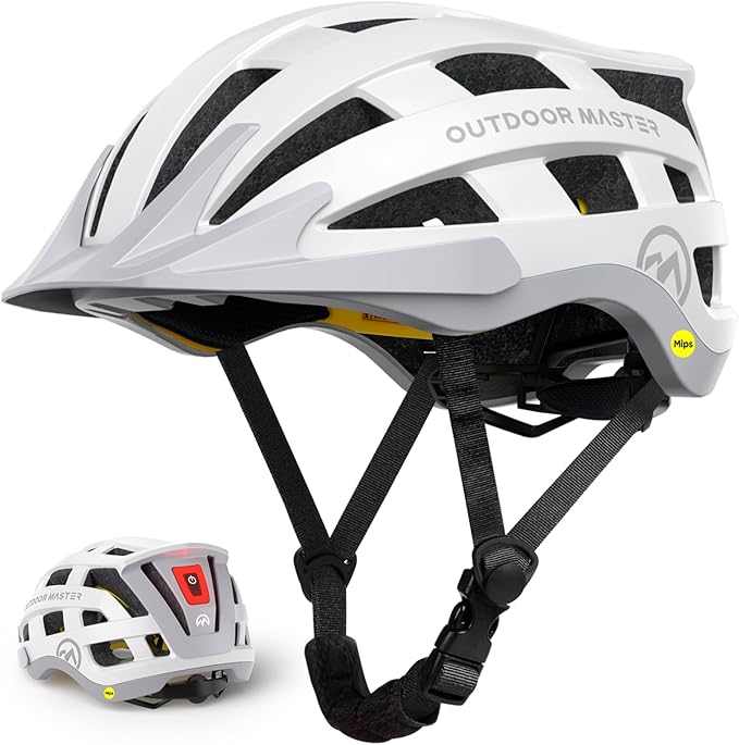 OutdoorMaster Gem II MIPS Bike Helmet with Light - Lightweight Cycling Helmet,Mountain Road Bicycle Helmet for Youth & Adult