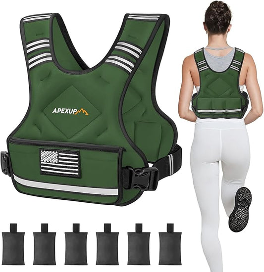 APEXUP Adjustable Weighted Vest, 4-10lb/12-18lb/20-32lb Vest with 6 Ironsand Weights and Large Pocket, Weight Vest for Men Women Strength Training, Running, Walking