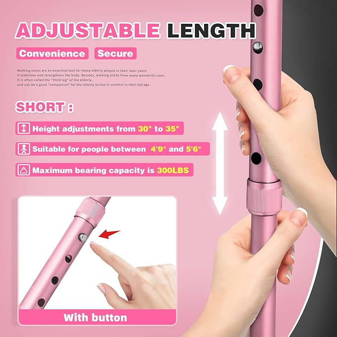 BigAlex Folding Walking Cane with LED Light,Pivoting Quad Base,Adjustable Walking Stick with Carrying Bag for Men/Women