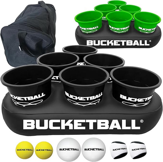 BucketBall | Team Color Edition | Party Pack (Black/Green): Original Yard Pong Game: Best Camping, Beach, Lawn, Outdoor, Family, Adult, Tailgate, Jumbo, Giant Game