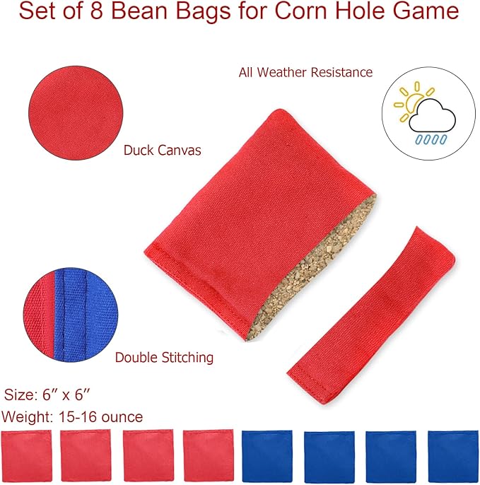 UKASE Solid Wood Regulation Size Cornhole Set Portable Bean Bags Toss Game with Durable Wood Grain Printed Surface and Underneath for Indoor and Outdoor