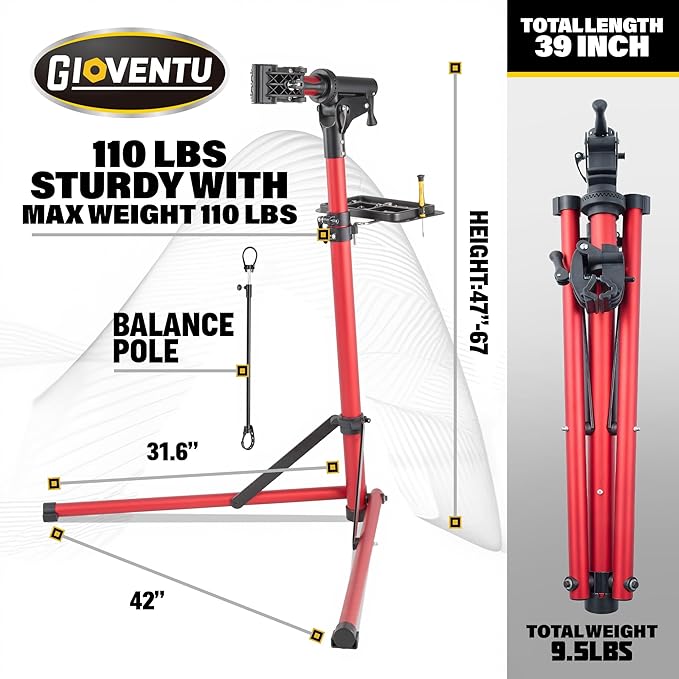 Gioventù 110 LBS E Bike Repair Stand, Heavy Duty Bicycle Maintenance Stand with High-Strength Steel, Bike Mechanic Workstand for E-bikes, Mountain Bikes and Road Bikes - Red