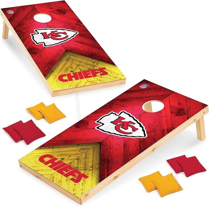 Wild Sports NFL Football 2' x 4' Regulation Size Solid Wood Cornhole Set with Direct Print HD Team Graphics Great Gift for Any Football Fan! Bean Bag Toss Family Outdoor Game