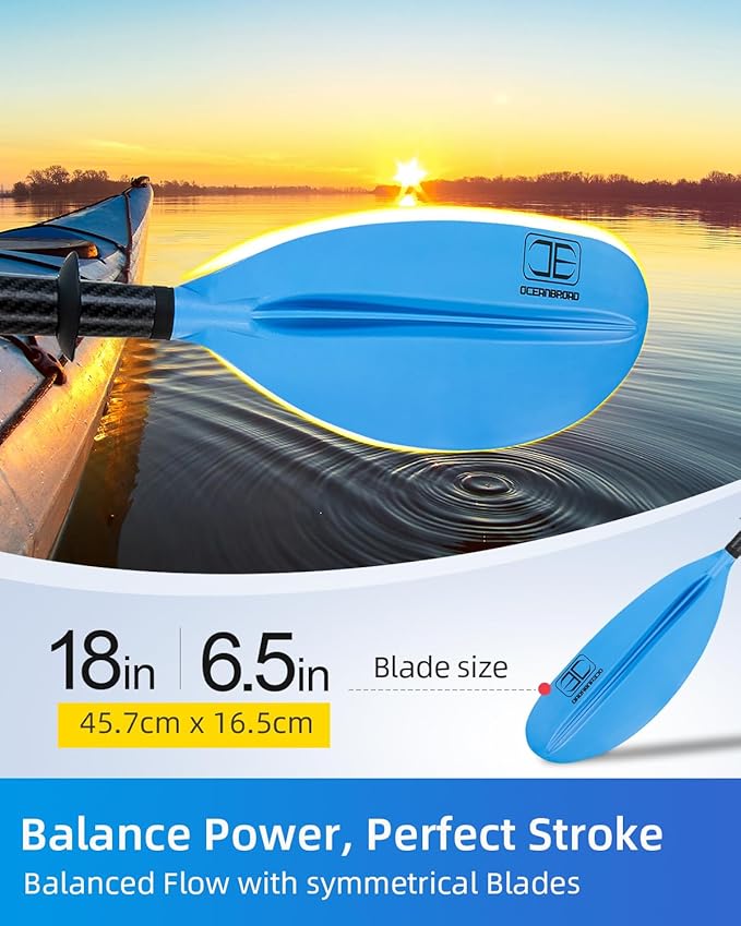 OCEANBROAD Adjustable Carbon Fiber Kayak Paddle 86in/220cm to 94in/240cm Kayaking Oar for Adults with Paddle Leash 1 Paddle