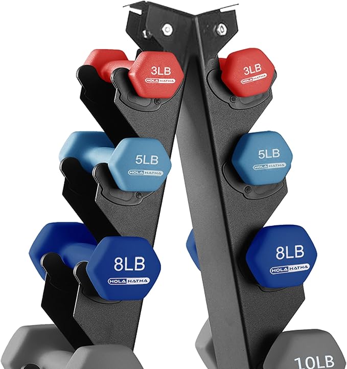 HolaHatha 2, 3, 5, 8, and 10 Pound Neoprene Dumbbell Free Hand Weight Set with Rack, Ideal for Home Exercises to Gain Tone and Definition, Pastel