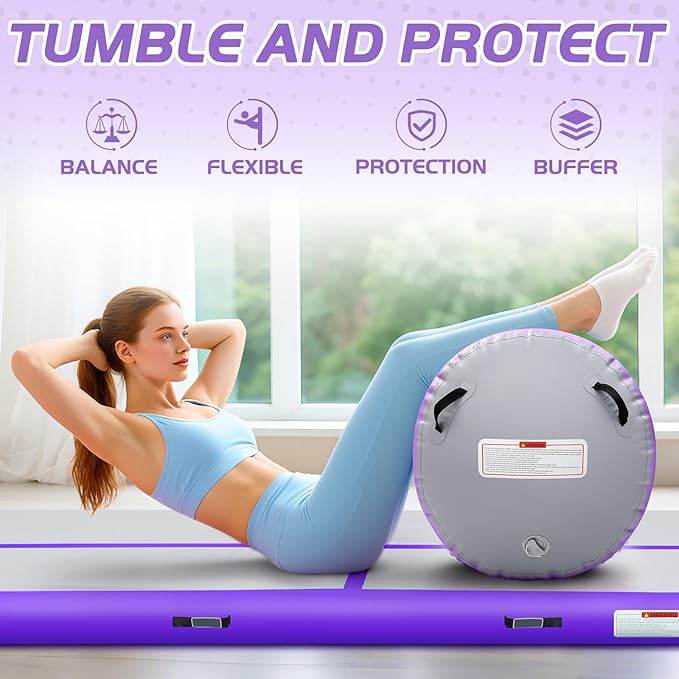 Inflatable Gymnastics Air Roller Set, Tumble Rolling Air Roller Gymnastics Barrel with Electric Pump for Kids Adults Home Outdoor Gymnastic Training Cheerleading Yoga