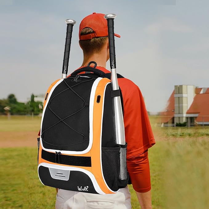 WOLT Youth Baseball Bag - Bat Backpack for Baseball, T-Ball & Softball Equipment & Gear, Bat & Glove Holder, Large Main Compartment for Helmet & accessories, Separate Shoes Compartment, Fence Hook