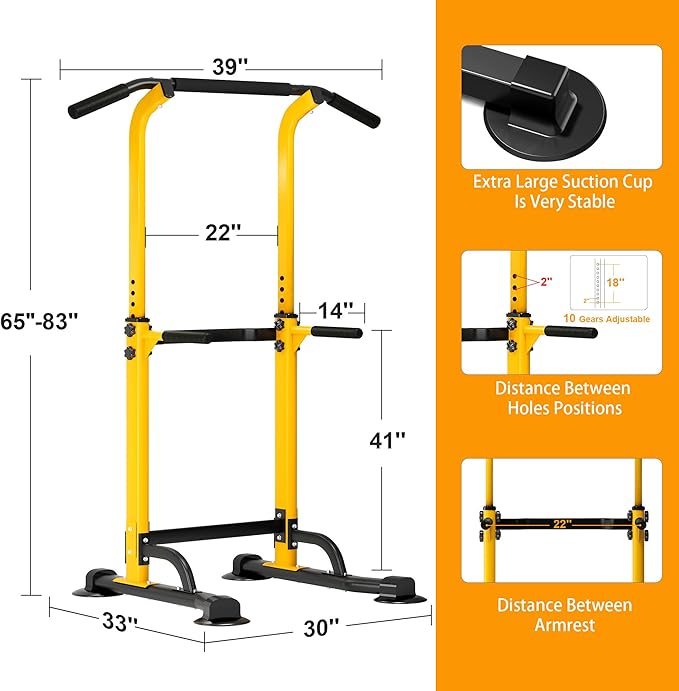 Dland Power Tower Pull Up Bar Dip Station and Height Adjustable Dip Bar Stand, Multi-Function Home Gym Exercise Equipment Strength Training Fitness Workout Station