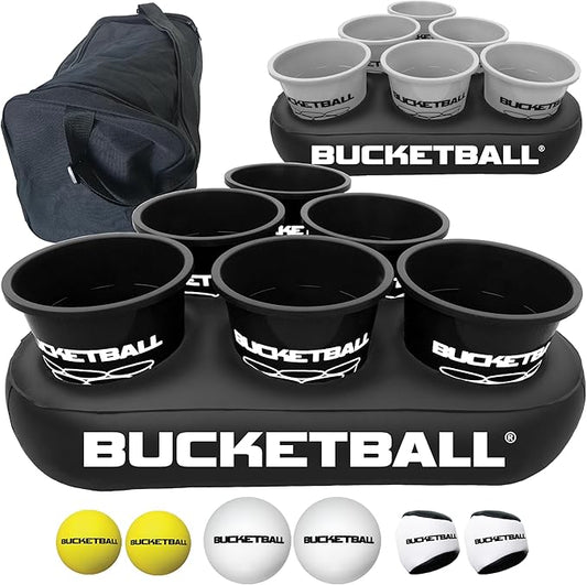 BucketBall | Team Color Edition | Party Pack (Black/Silver): Original Yard Pong Game: Best Camping, Beach, Lawn, Outdoor, Family, Adult, Tailgate, Jumbo, Giant Game