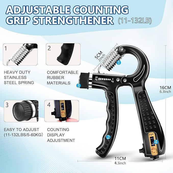 5 PCS Grip Strength Trainer Kit, Hand Gripper Strengthener, Forearm Strengthener, Finger Strengthener, Finger Exerciser, Stress Relief Ball, Forearm Workout Ring for Muscle Building and Injury Recover