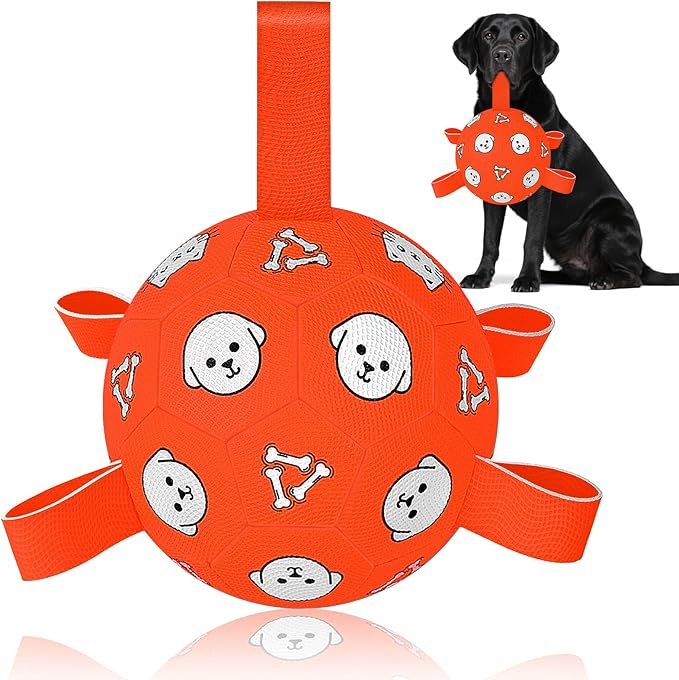 Dog Soccer Ball with Straps, Soccer Ball for Dogs, Outdoor Dog Toys, Dog Birthday Gift for Medium Large Dogs, 8 Inch
