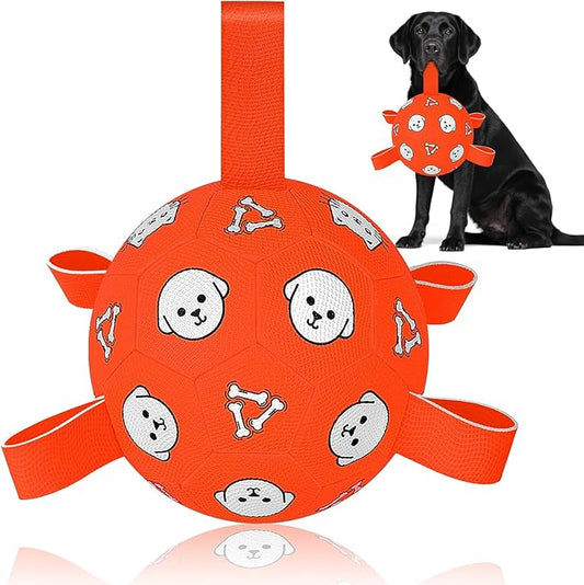 Dog Soccer Ball with Straps, Soccer Ball for Dogs, Outdoor Dog Toys, Dog Birthday Gift for Medium Large Dogs, 8 Inch