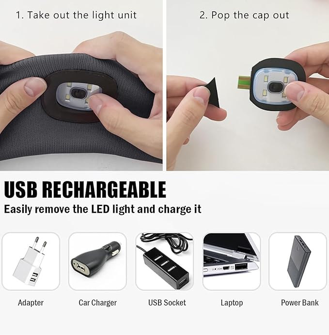 ATNKE 4 LED Lighted Sport Sweatband,USB Rechargeable Running Head Band Lamp High Stretch Wicking Gifts for Men and Women