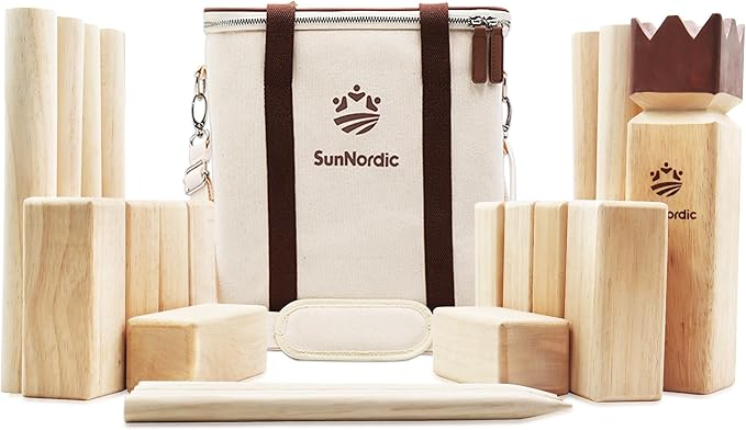 Kubb Yard Game Set, Garden Rubber Wood Outdoor Tossing Game with Canvas Carry Bag, Giant Viking Outdoor Chess Game for Kids, Adults & Backyard Lawn