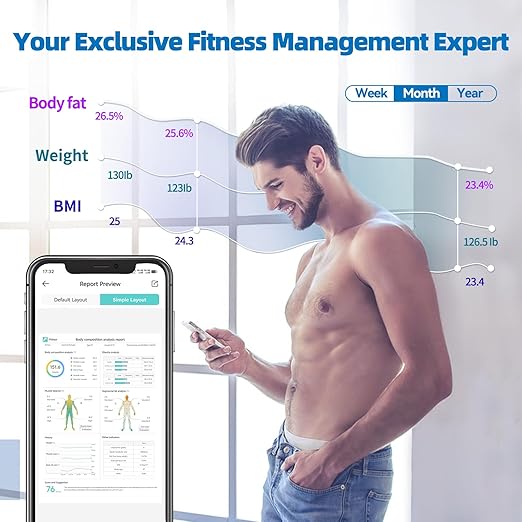 Lepulse 8-Electrode Smart Body Composition Scale, Dual-Frequency BMI & Body Fat Analyzer with Color Display, Fitdays App Sync, Type-C Charging(White)