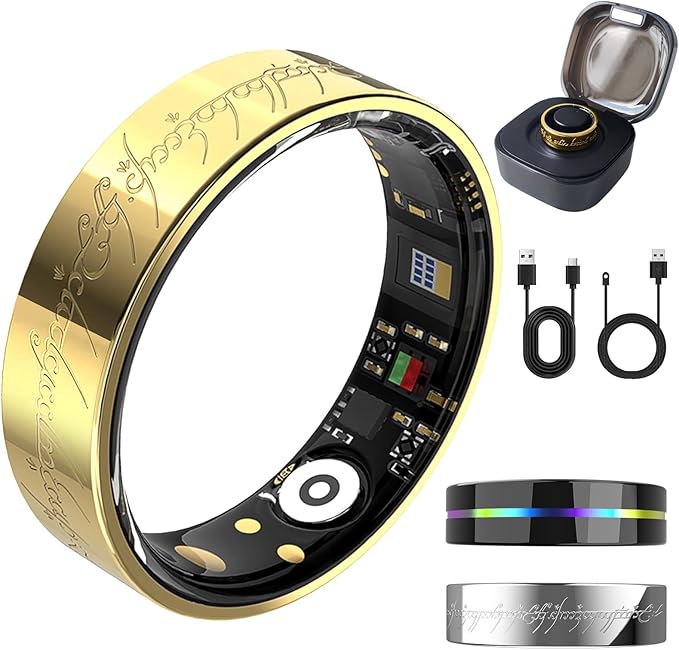 Ultra Smart Ring for Women Men,Health Fitness Tracker with Sleep/Blood Pressure/Oxygen Monitoring, Heart Rate & Activity Tracking,IP68 Waterproof, 5+Day Battery,No Subscription Fee 1-Gold 12