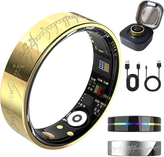 Ultra Smart Ring for Women Men,Health Fitness Tracker with Sleep/Blood Pressure/Oxygen Monitoring, Heart Rate & Activity Tracking,IP68 Waterproof, 5+Day Battery,No Subscription Fee 1-Gold 8