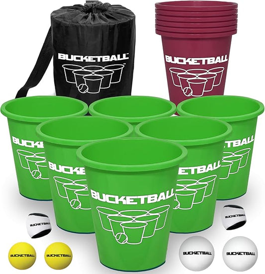 BucketBall | Team Color Edition | Combo Pack (Green/Maroon): Original Yard Pong Game: Best Camping, Beach, Lawn, Outdoor, Family, Adult, Tailgate, Jumbo, Giant Game