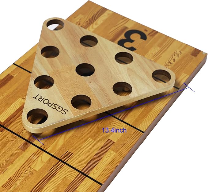 Shuffleboard Bowling Pin Set with 10 Pcs Premium Hardwood Bowling Pins Durabel Triangular Pinsetter Resin Bowling Ball and Carrying Bag, Fun for Shuffleboard Games