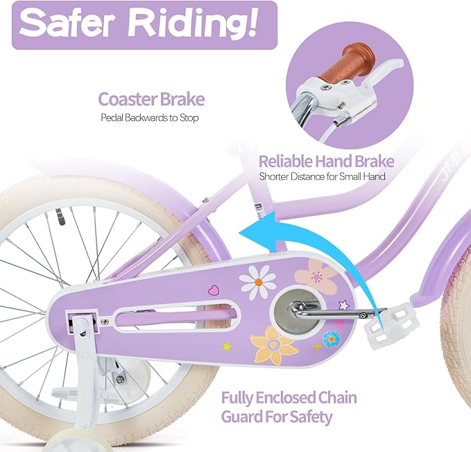 JMMD Girls Bike for 4-12 Years Old Kids, 12 14 16 18 20 24 Kids Bike with Training Wheels, Basket and Doll Seat, Toddler Girls Bicycles with Handbrake & Kickstand, Multiple Colors