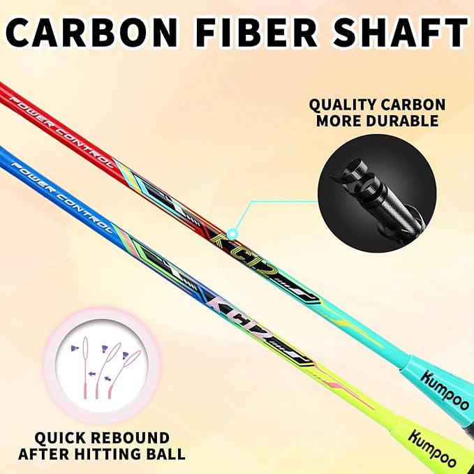 Badminton Racket Carbon Fiber, Badminton Racquet Set with Cover, Badminton Professional Racket Durable for Beginners Outdoor Games Gym