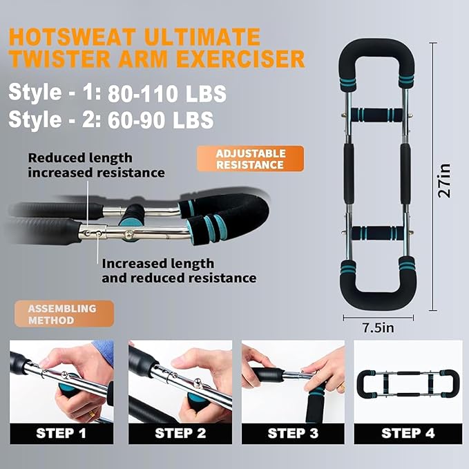 HOTSWEAT Twister Arm Exerciser Chest Workout,Portable Power Twister Bar,Muscular Strength Enhancer,Thigh Master Trainer Men,At Home Fitness Equipment