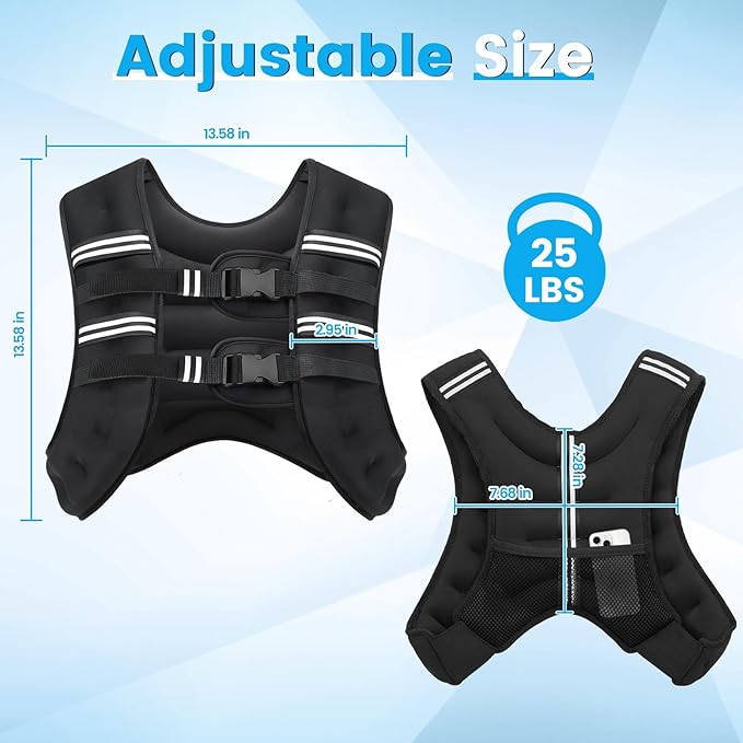 Weighted Vest, 6lb/8lb/12lb/16lb/20lb/30lb for Men, Women with Reflective Stripe, Weight Vests Adjustable for Workout, Strength Training, Running, Fitness, Muscle Building, Weight Loss