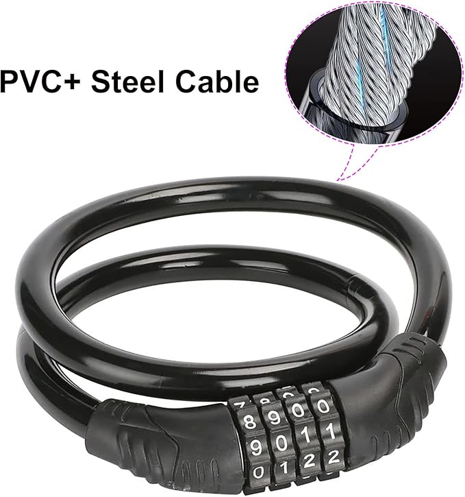 2 PACK Bike Locks Cable,Anti Theft Bicycle Lock Chain,4 Digit Security Resettable Bike Combination Lock Self Coiling Combination Cable Combo Bike Locks Without Mounting Bracket,2 Feetx1/2 Inch (Black)