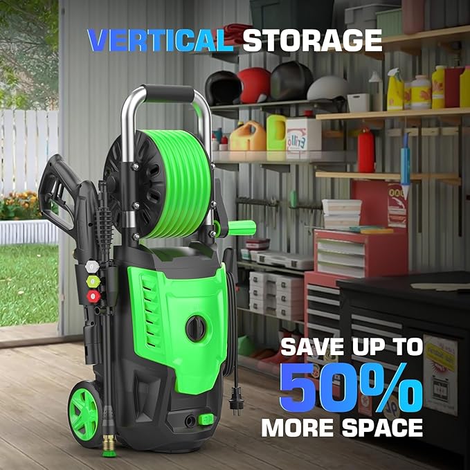 4800 PSI Pressure Cleaner- 4.0 GPM High Power Cleaner with 33FT Hose Reel, 4 Spray Tips and Soap Bottle for Car Washing, Fence Cleaning, Patio Maintenance（Upgraded）(Light Green)