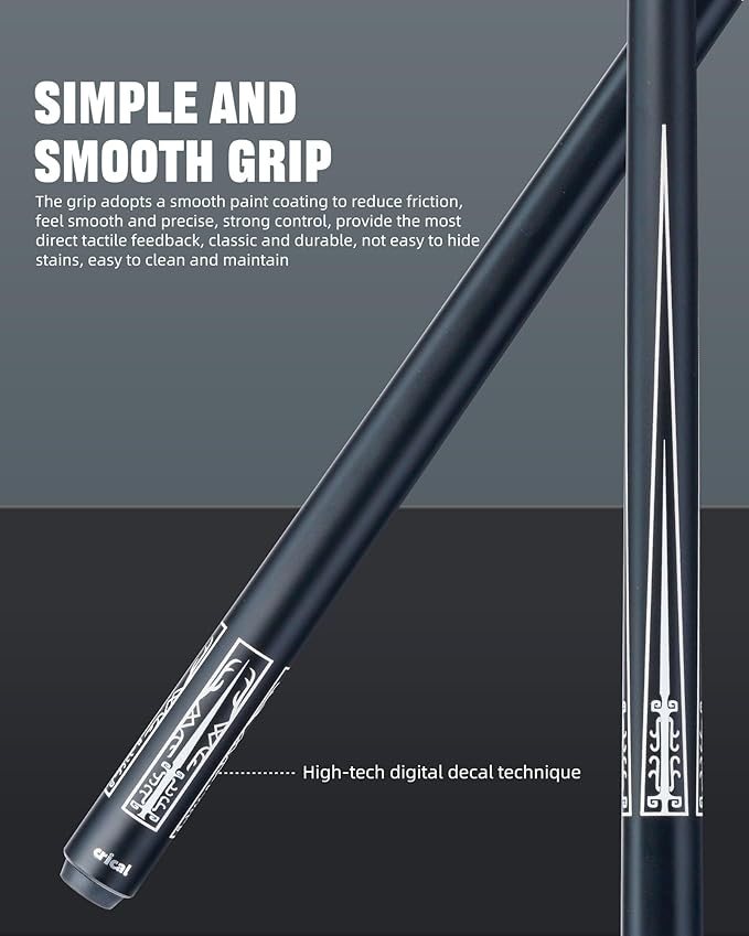 CRICAL Carbon Fiber Pool Cue Stick 58" Billiard Cue Sticks Professional Low Deflection Pool Sticks with 3/8 * 8 Pin Joint and 12.5mm Tip