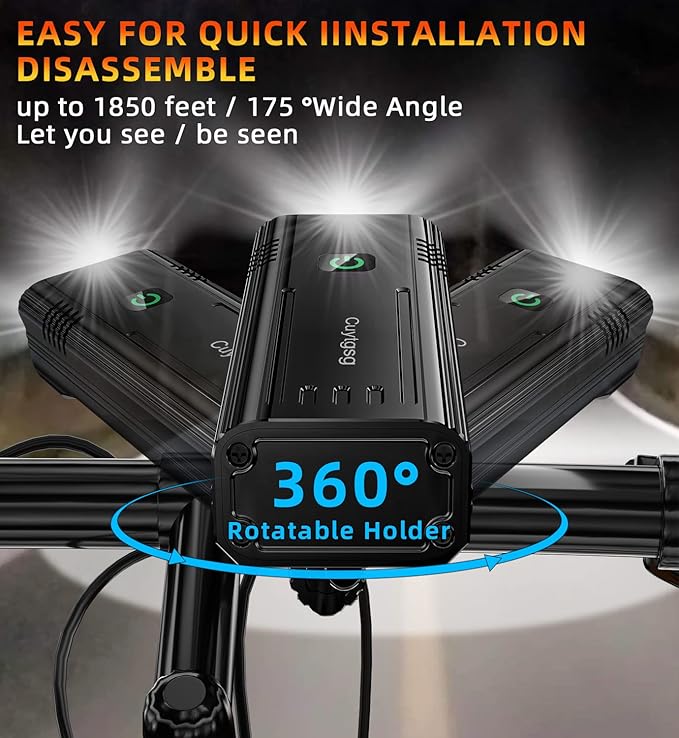 2025 Upgrade Super Bright Rechargeable Bike Lights for Night Riding,6 LED High Lumen 10 Mode Bike Headlight Taillight,360°Rotatable Brackt,Aluminum Front Lights,Runtime 48+ hrs,Shockproof Waterproof