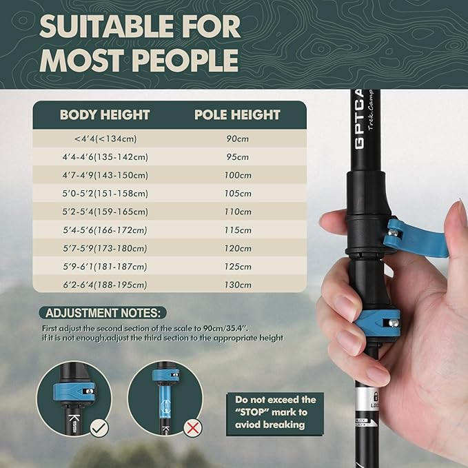 GPTCAMP Hiking Stick,1pc Trekking Pole Collapsible Hiking Pole,Lightweight Folding Adjustable Travel Walking Stick with EVA Foam Grip for Men Women,Blue