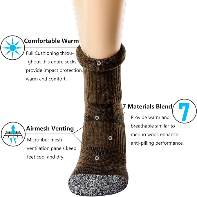 CWVLC Crew Hiking Socks, Cushion, Moisture Wicking, Arch Compression Boot Socks