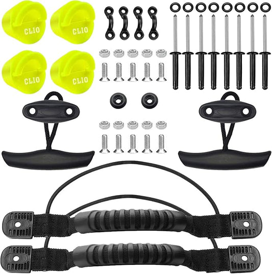 Kayak Carry Handles Kit with Front Pull T-Handles & Scupper Plugs - 4 PCs Each, Kayak Pad Eyes with Tir-Grip Rivets - Deck Rigging Accessory