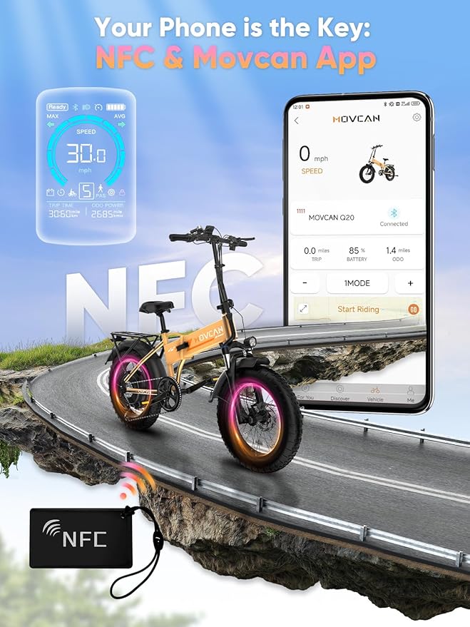 Q20 Folding Electric Bike, 52V 15.6Ah Removable Concealed Battery 20” Fat Tire Dirt Bike,1500W Motor 30 MPH Top Speed E Bikes, 7 Speed Dual Hydraulic Brake Electric Bikes for Adults