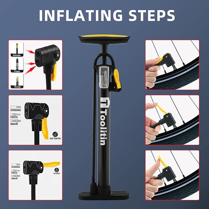 Bike Pump with Gauge,High Pressure,Floor Bicycle Pump Compatible with Presta and Schrader Valve,Bike Tire Pump for Road Bike,MTB,Hybrid,Balls…