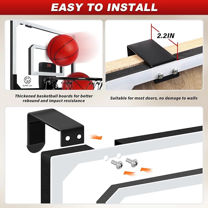 Pro Room Basketball Hoop Over The Door - Wall Mounted Basketball Hoop Set with Complete Accessories - Indoor Basketball Hoop for Kids & Adults