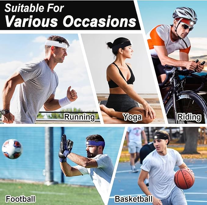 ATNKE 4 LED Lighted Sport Sweatband,USB Rechargeable Running Head Band Lamp High Stretch Wicking Gifts for Men and Women