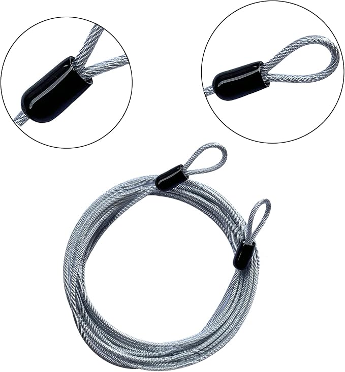 15FT 3mm Outdoor Travel Long Security Cable Lock,Braided Steel Coated Safety Cable Luggage Lock,Safety Cable Wire Rope Double Loop Lightweight (1 Pack)