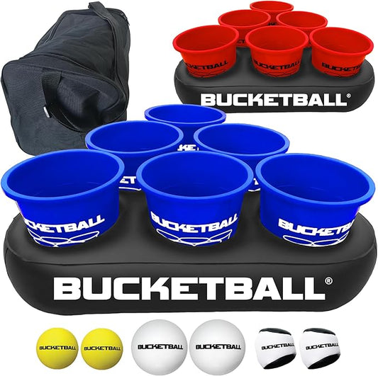 BucketBall | Team Color Edition | Party Pack (Navy Blue/Red): Original Yard Pong Game: Best Camping, Beach, Lawn, Outdoor, Family, Adult, Tailgate, Jumbo, Giant Game