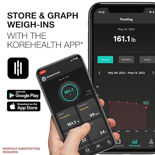 Korescale Gen2 Digital Smart Scale with BMI, Body Fat, Muscle Mass, Weight | Highly Accurate Bathroom Scales, Bluetooth Composition Analyzer | Compatible with KoreHealth, Apple Health App (Black)