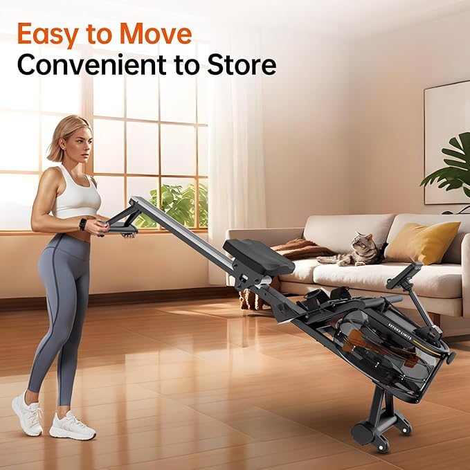 YAMO Water Rowing Machine for Home, Row Machine with 330LB Weight Capacity, Support Bluetooth & Compatible with Apps, Water Row Machine with Comfortable Seat and Tablet Holder
