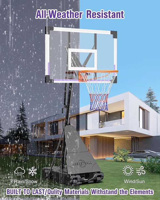 TONBUX Basketball Hoop Outdoor 44/48 Inch Shatterproof PC Backboard, 5.25-10FT Stepless Adjustable Height, Portable Basketball Hoop for Kids/Teens/Adults in Backyard, Driveway and Indoor