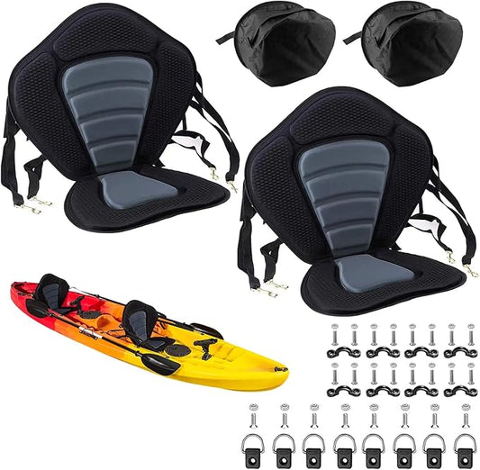 Kayak Seat Deluxe Padded Fishing Boat Seat Deluxe Sit-On-Top Canoe Seat Cushioned - Comfortable Backrest Support Universal Sit with Adjustable Back Strap Detachable Storage Bag