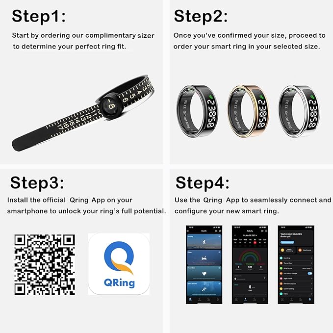 Loluka Smart Ring Touch Control Fitness Tracker Fitness Ring Step Tracker Heart Rate Monitor Health Tracker Screen Display Prayer Count No Subscription Fee for Android iOS