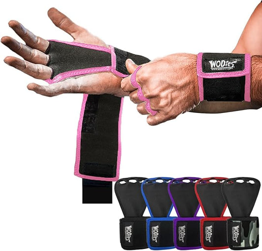 JerkFit WODies Gymnastics & Weightlifting Grips with Wrist Wraps – 3 Hole Versatile Gym Gloves for Pull Ups, Gym Training & Cross Training – Hand Grips Palm Protector for Men & Women